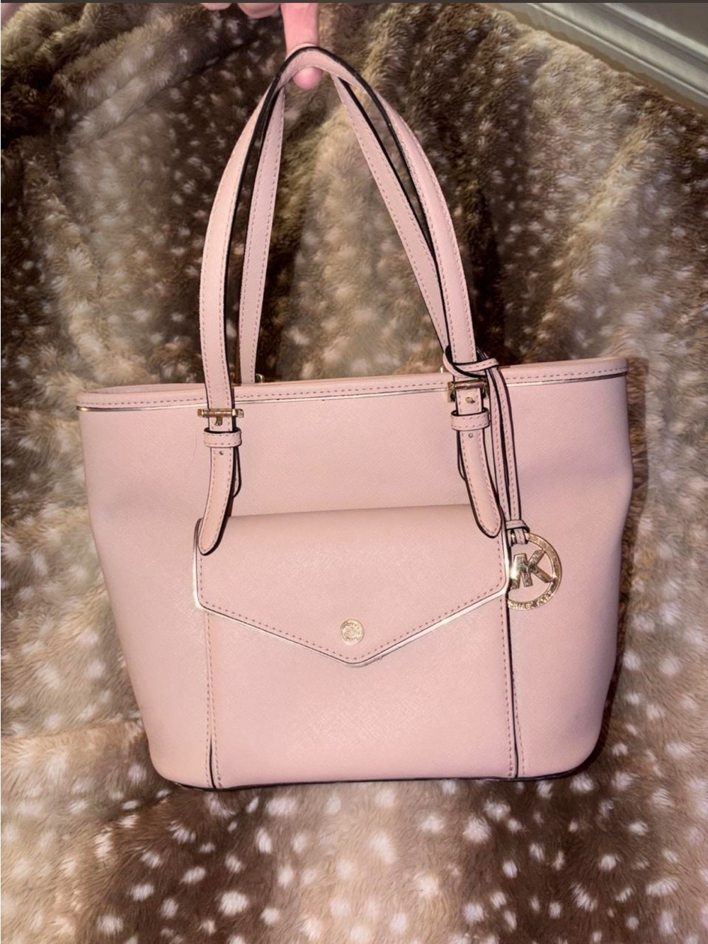 Michael Kors Blush Pink Saffiano Leather Tote with Front Flap Pocket